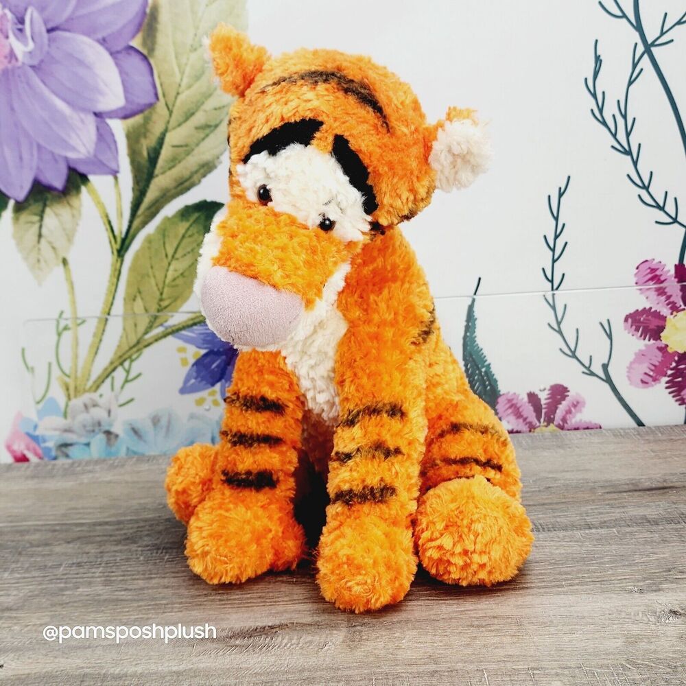 Disney Parks Tigger Winnie the Pooh Plush 14“ Curly Tail Fuzzy Lavender Nose